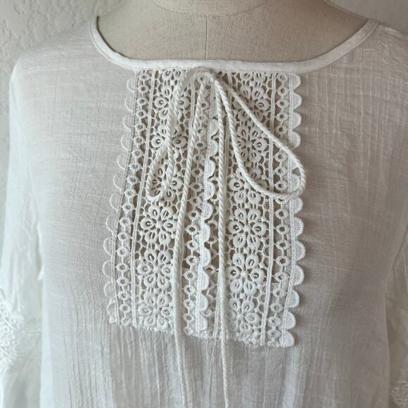 Sheer White Boho Mini Dress size M - Picture 2 of 9